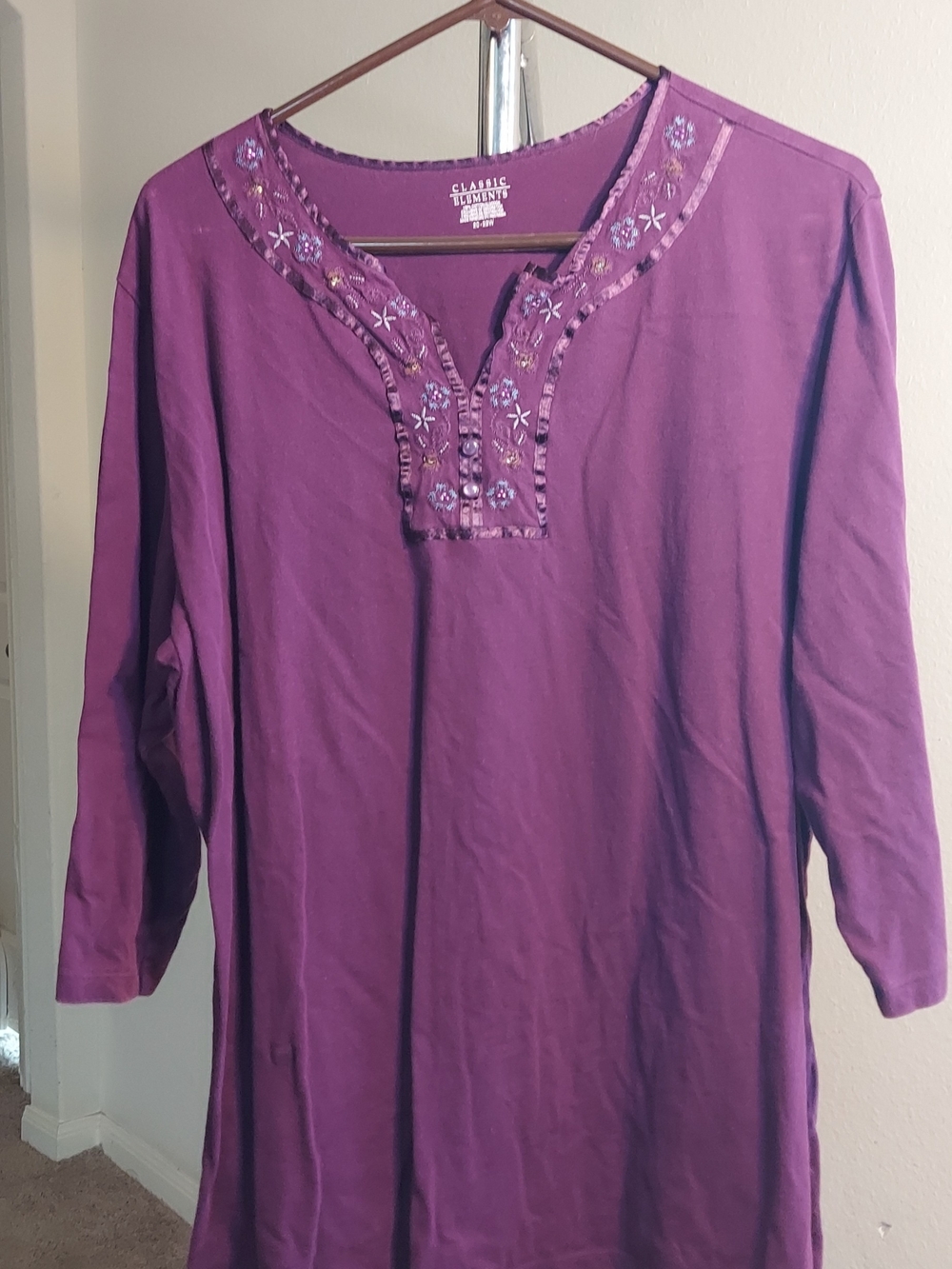 Classic Elements Purple Embroidered Split-Neck Tunic